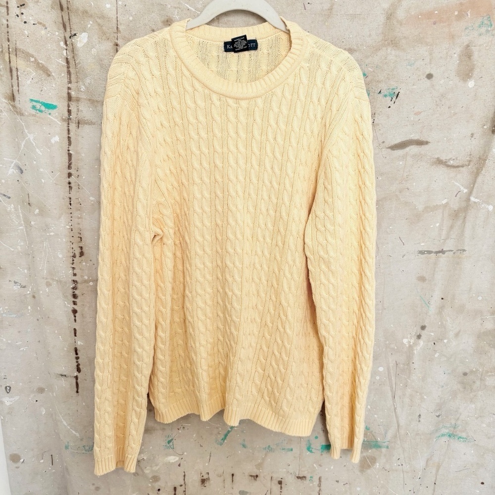 Vintage Karen Scott Butter Yellow Cableknit Cotton Sweater